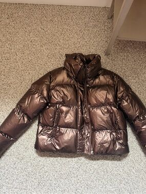 Noize Shiny Brown Metallic Puffer Jacket